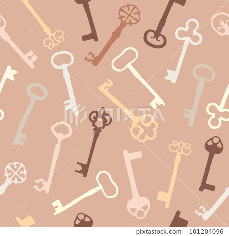 Vintage seamless pattern with different antique keys on pink Vintage seamless pattern with different antique keys on pink 101204096
