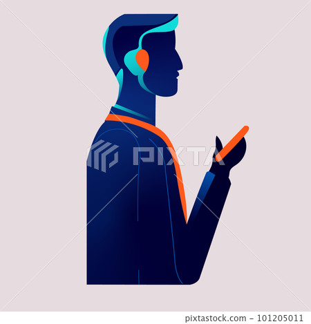 a person speaks on the phone using a wireless earphone. silhouette of a man vector illustration a person speaks on the phone using a wireless earphone. silhouette of a man vector illustration 101205011