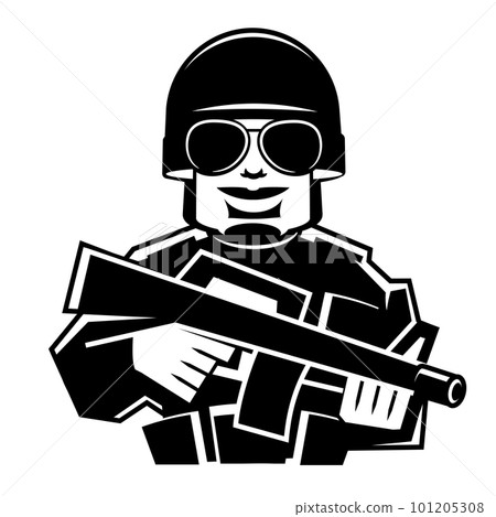 Cute style Ukrainian soldier running cartoon illustration 101205308