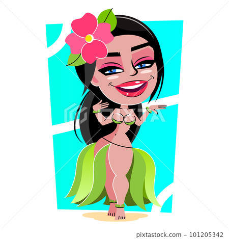 Hawaiian hula dancer young pretty woman. illustration 101205342