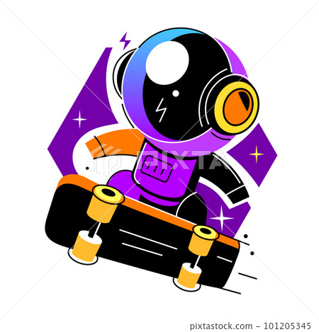 astronaut rides on skateboard through the universe.Space illustration. 101205345