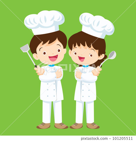 cute little chef kids boy and girl character 3 - Stock Illustration ...