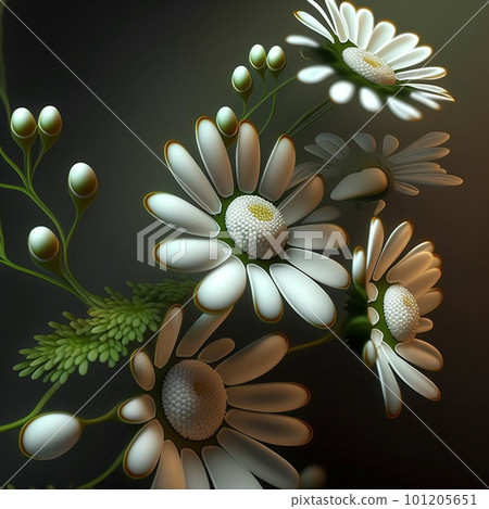Chamomile flowers closeup on dark background. Chamomile flowers closeup on dark background. 101205651