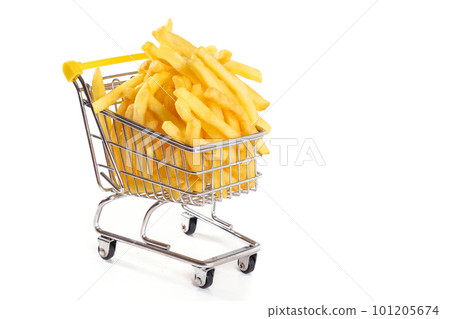 Chips fries in a basket isolated on white background. Unhealthy food 101205674