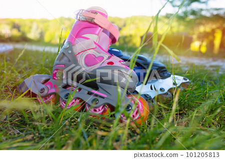 Inline skating skate boot. Roller skates, Close-up 101205813
