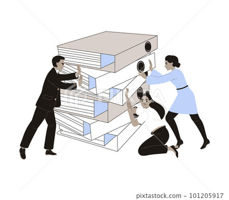 Office Bureaucracy with Man and Woman Character Pushing Folders Vector Illustration 101205917