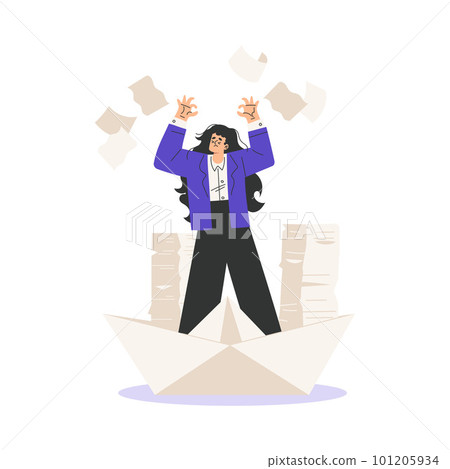 Office Bureaucracy with Woman Character on Paper Boat with Loads of Paperwork Vector Illustration Office Bureaucracy with Woman Character on Paper Boat with Loads of Paperwork Vector Illustration 101205934