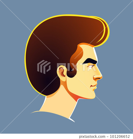 Portrait of a Caucasian man in profile, 1960s poster style, illustration 101206652