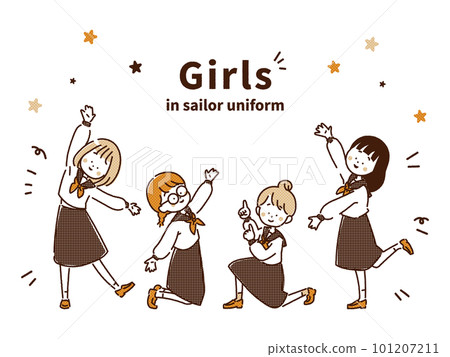 一個穿著水手服的女孩張開雙手擺姿勢的插圖 一個穿著水手服的女孩張開雙手擺姿勢的插圖 101207211
