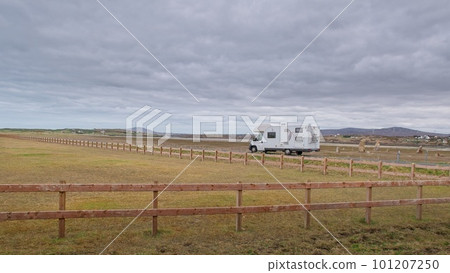 Country road with caravan camper van, Donegal, Ireland Country road with caravan camper van, Donegal, Ireland 101207250