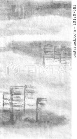 天空和城市景觀背景圖（水墨手繪圖） 101207583