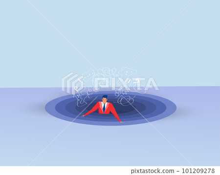 Depressed and business failure concept, men falling in a black hole for help signs warn of danger, signs warn of danger, out of a hole Vector illustration 101209278