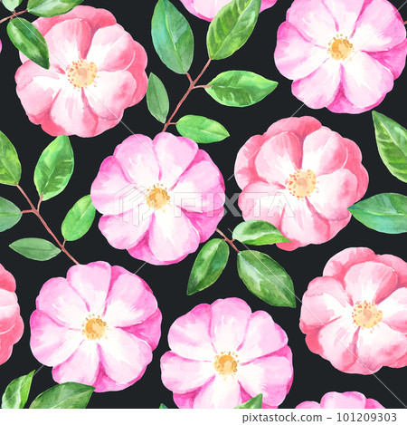 Watercolor seamless pattern with rose hip flowers. Gentle pastel print for fabric and wedding design. Watercolor seamless pattern with rose hip flowers. Gentle pastel print for fabric and wedding design. 101209303
