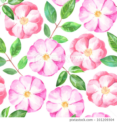 Watercolor seamless pattern with rose hip flowers. Gentle pastel print for fabric and wedding design. Watercolor seamless pattern with rose hip flowers. Gentle pastel print for fabric and wedding design. 101209304
