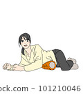 一位女士用泡沫軸放鬆右下肚臍 101210046