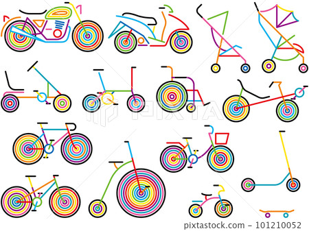 自行車和帶輪子的車輛，線條簡單而多彩 101210052