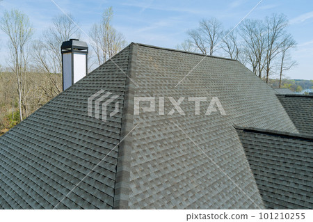 In new house, after installing covering asphalt shingles quality of roof work is inspected to be sure In new house, after installing covering asphalt shingles quality of roof work is inspected to be sure 101210255