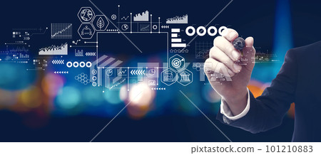 Eco theme with businessman at night Eco theme with businessman at night 101210883