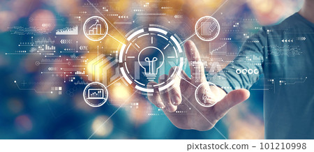 Great idea for success concept with man on blurred city light background Great idea for success concept with man on blurred city light background 101210998