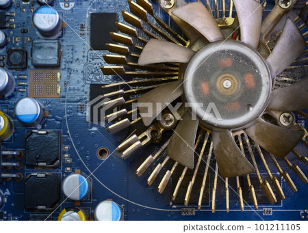 Close up view of an old fan on the computer's video board 101211105
