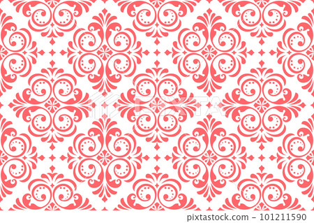 Wallpaper in the style of Baroque. Seamless vector background. White and pink floral ornament. Graphic pattern for fabric, wallpaper, packaging. Ornate Damask flower ornament Wallpaper in the style of Baroque. Seamless vector background. White and pink floral ornament. Graphic pattern for fabric, wallpaper, packaging. Ornate Damask flower ornament 101211590