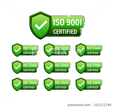 ISO certified set stamp and labels. Quality management system certified 101211794