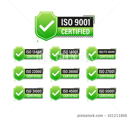 ISO certified set stamp and labels. Quality management system certified 101211808