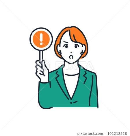 Simple vector illustration material of a young business woman with a warning tag 101212228