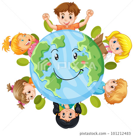 Earth planet with cartoon characters 101212483