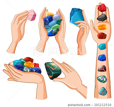 Set of human hands with healing crystals 101212510