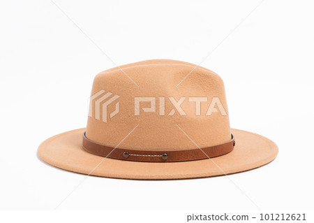 Side view stilish brown safari style hat for women, isolated white background 101212621