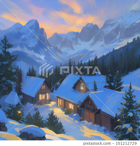 AI生成的朝霞染紅雪山 101212729