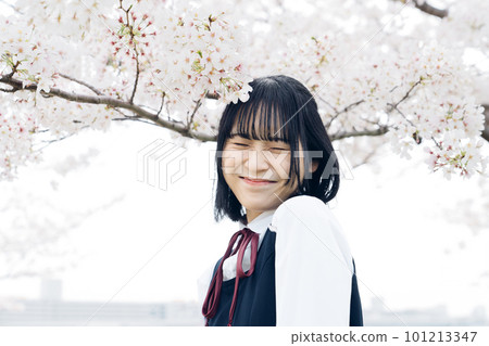 櫻花下微笑的女高中生 櫻花下微笑的女高中生 101213347