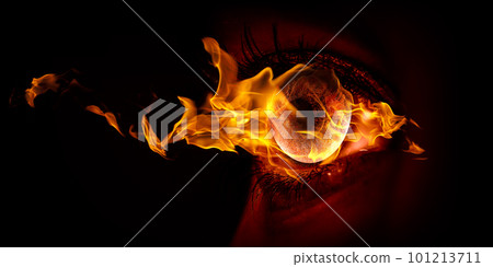 Macro image of human eye with fire flames Macro image of human eye with fire flames 101213711