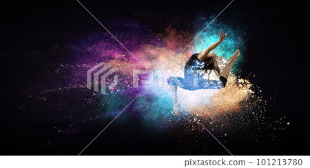Female dancer against abstract colourful background Female dancer against abstract colourful background 101213780