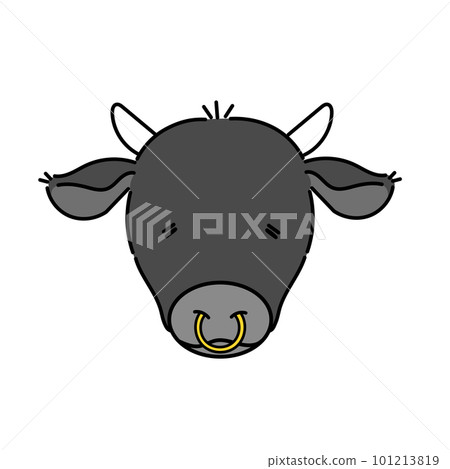 Illustration of a black cow face with sleepy eyes 101213819