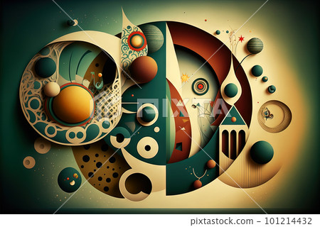 Abstract shapes retro composition in 20s avantrgarde or futurism style. Retro background with surreal mindbending figures. Generated AI. 101214432