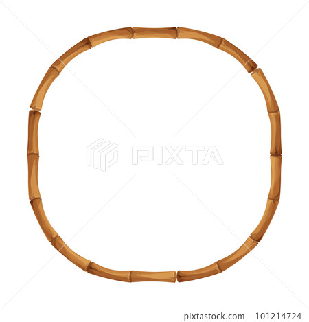 Bamboo border frame with rope in cartoon style, decoration isolated on white background stock vector illustration. Hawaiian, tribal blank from sticks. 101214724