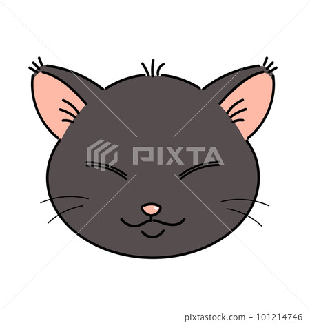 Illustration of a black cat face with sleepy eyes 101214746