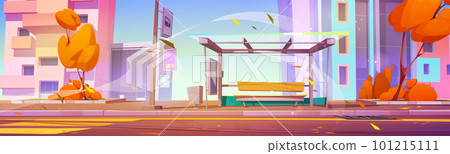 Autumn wind on street bus stop on road background Autumn wind on street bus stop on road background 101215111