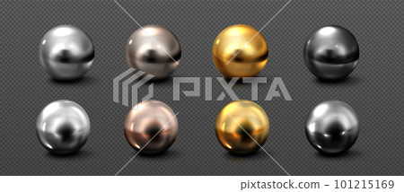 Realistic set of chrome balls on transparent 101215169