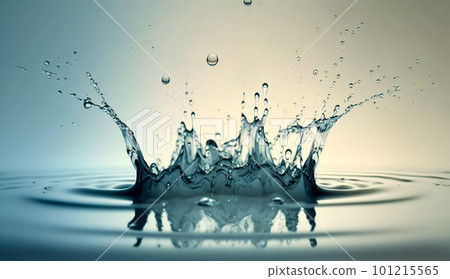 Splashes of clear blue fresh water. Air bubbles, water drops, sea wave on blue background. Generative AI 101215565