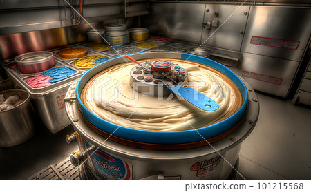 Sweets modern fairytale factory. automatic production of ice cream cake. Food dairy industry, automated technology equipment and engineering concept. Generative AI 101215568