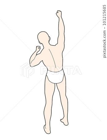 一個以膽量姿勢歡欣鼓舞的戰士的後視圖 101215685