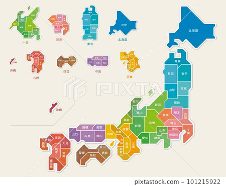 日本地圖顏色編碼縣名稱插圖 日本地圖顏色編碼縣名稱插圖 101215922