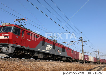 A container freight train pulled by EH500 Kintaro running on the JR Utsunomiya Line 101216265