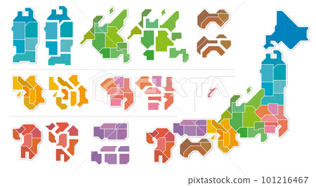 Map of Japan Color-coded prefectures Illustration white background Map of Japan Color-coded prefectures Illustration white background 101216467