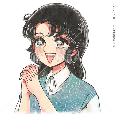 Illustration of a woman crying and praying with her hands folded, girl cartoon style Illustration of a woman crying and praying with her hands folded, girl cartoon style 101216838