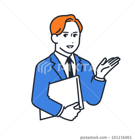 一個穿著西裝的年輕人拿著文件和引導的簡單矢量插畫素材 一個穿著西裝的年輕人拿著文件和引導的簡單矢量插畫素材 101216861