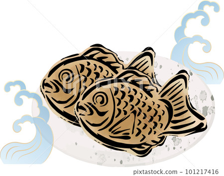 Taiyaki watercolor ink painting hand-painted sweets Japanese confectionery food snack illustration material Taiyaki watercolor ink painting hand-painted sweets Japanese confectionery food snack illustration material 101217416